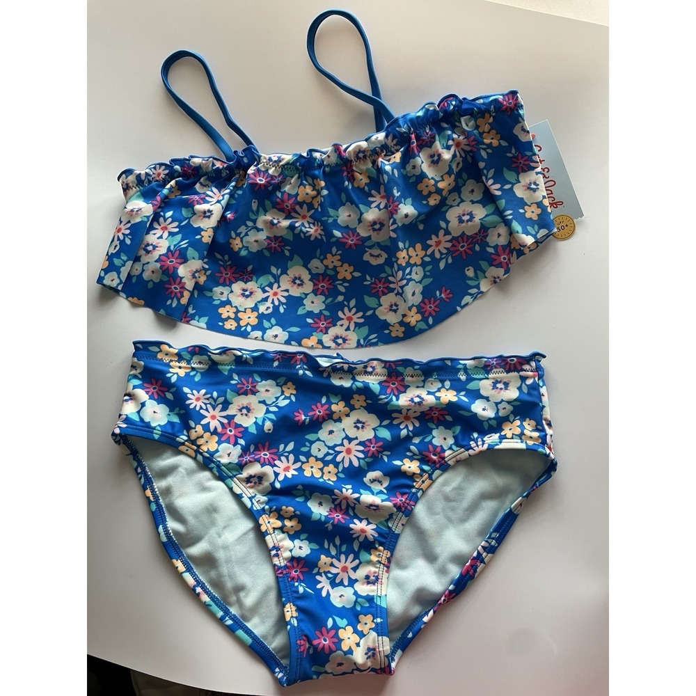 Cat and Jack Girls' Two Piece Swimsuit Size 16/18 Floral UPF 50 NWT